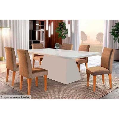 Mesa p/ Cozinha Luna c/ Tampo 180x90cm Flex Madeirado Vidro Canto Curvo - Imbuia/Ripado 3D/Off White - Rufato