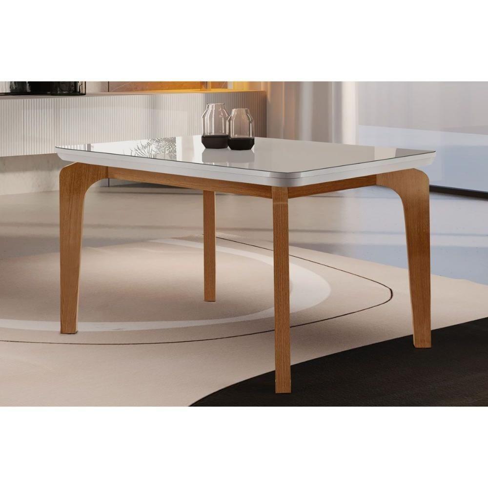 Mesa para Cozinha Londrina c/Tampo Madeirado Vidro Canto Curvo 120x80cm Off White/Imbuia/Vidro Off White - Rufato - 1