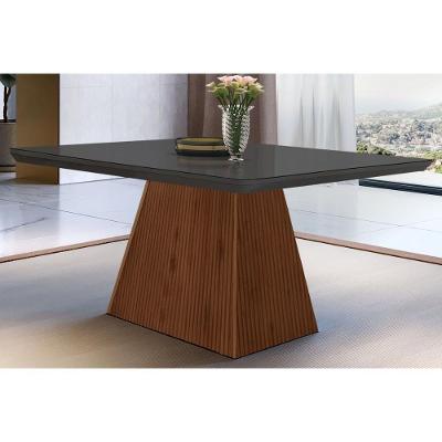 Mesa para Cozinha Luna c/Tampo Madeirado Vidro Canto Curvo 120x80cm Grafite/Imbuia Ripado 3D - Vidro Grafite - Rufato