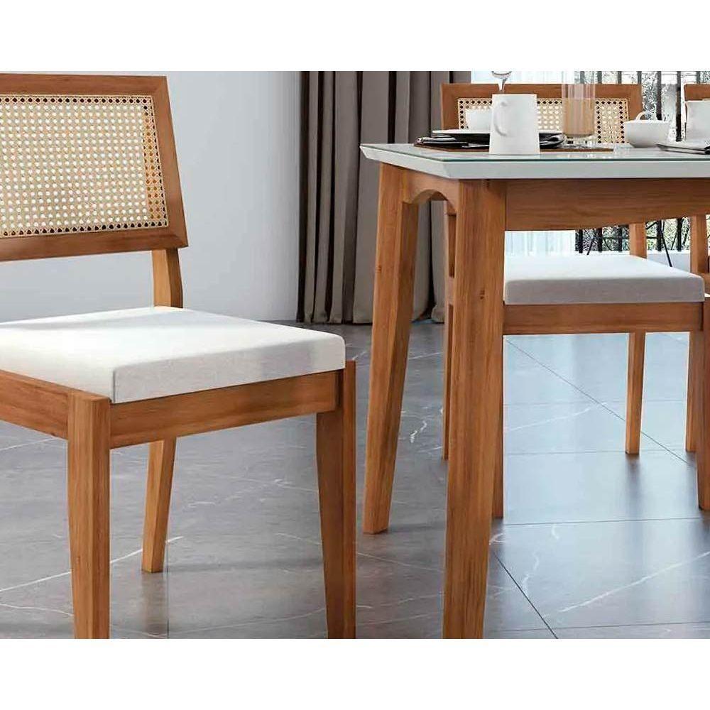 Mesa p/ Cozinha Monalisa c/ Tampo Madeirado Vidro 160x90cm Natural - Nesher - 5