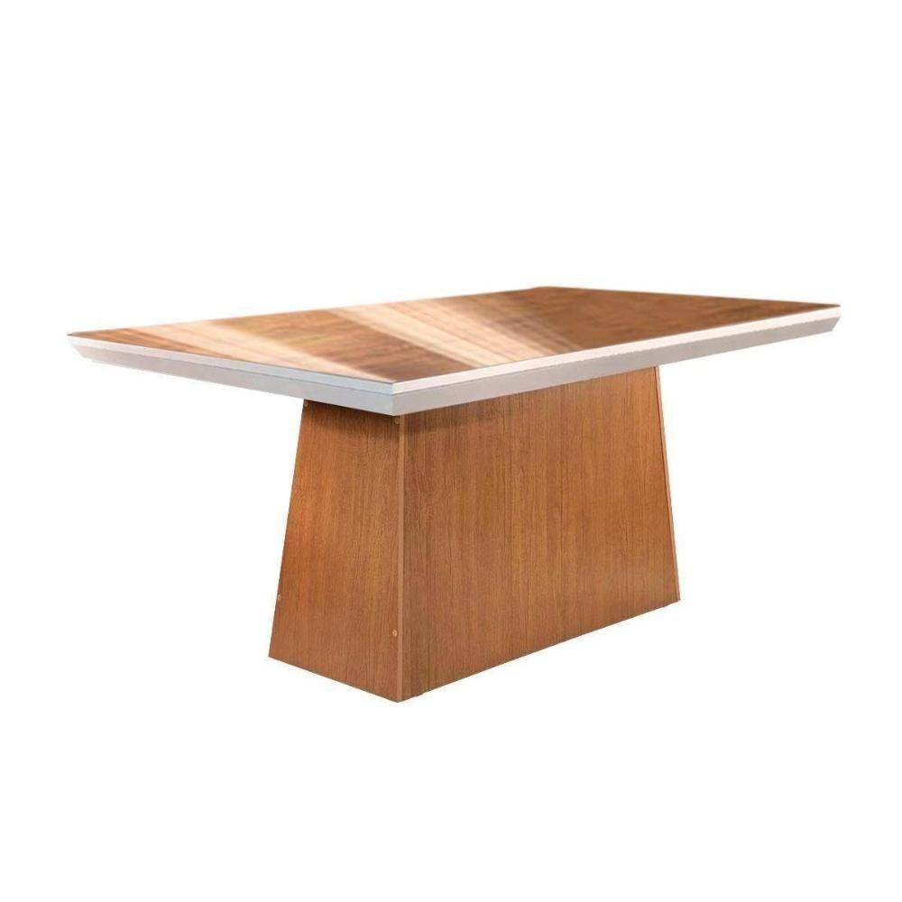 Mesa p/ Cozinha Luna c/ Tampo 180x90cm Flex Madeirado Vidro Canto Curvo - Imbuia/Ripado 3D/Off White - Rufato - 1