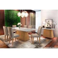 Mesa p/ Cozinha Luna c/ Tampo 180x90cm Flex Madeirado Vidro Canto Curvo - Imbuia/Ripado 3D/Off White - Rufato - 2