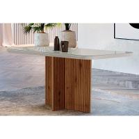 Mesa p/ Cozinha Berlim c/ Tampo 120x80cm Madeirado Vidro Canto Curvo - Imbuia/Off White - Rufato - 1