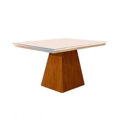 Mesa p/ Cozinha Luna c/ Tampo 90x90cm Flex Madeirado Vidro Canto Curvo - Imbuia/Ripado 3D/Off White - Rufato