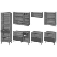 Cozinha Completa Burguesa Premium 7 Peças ( 3 Armários + 3 Balcões + 1 Paneleiro) C6p58 Freijo-off White - Nesher