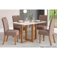 Sala de Jantar Completa Natalí c/ Tampo Madeirado c/ Vidro Reto 120x80cm e 4 Cadeiras Bella Nature/Marrom Amêndoa - Henn - 1