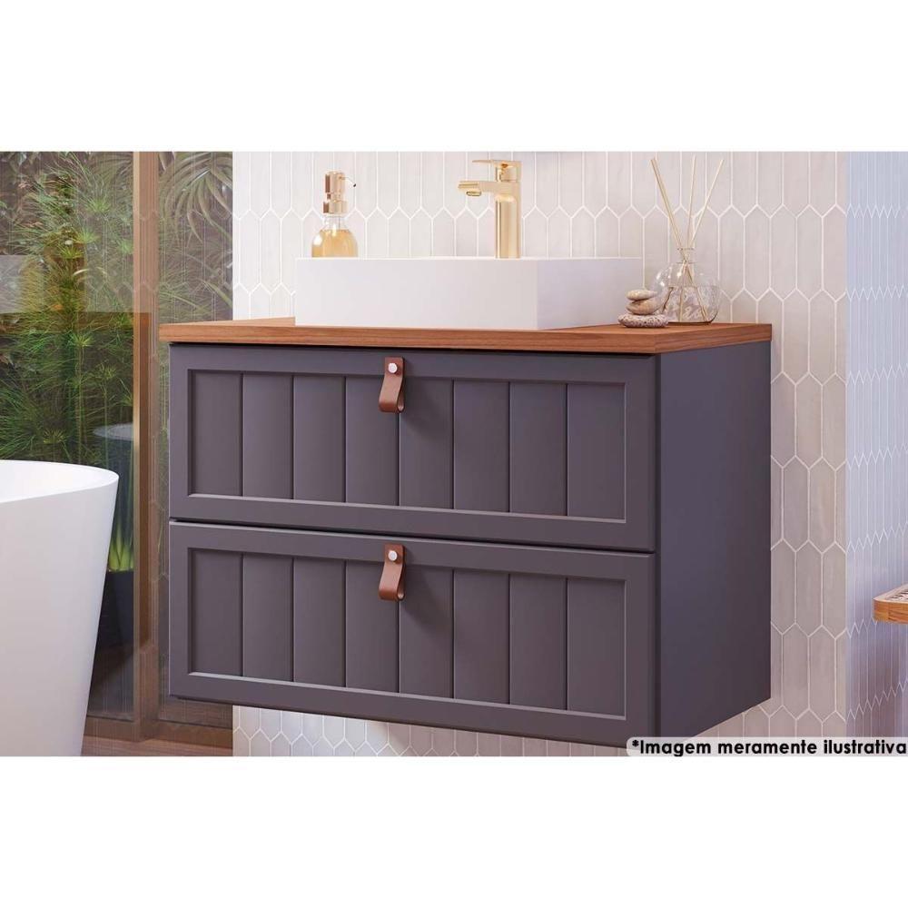 Gabinete de Banheiro Suspenso Sense 1 Gaveta e 1 Porta Basculante c/Cuba 80cm Titanium - MGM - 1