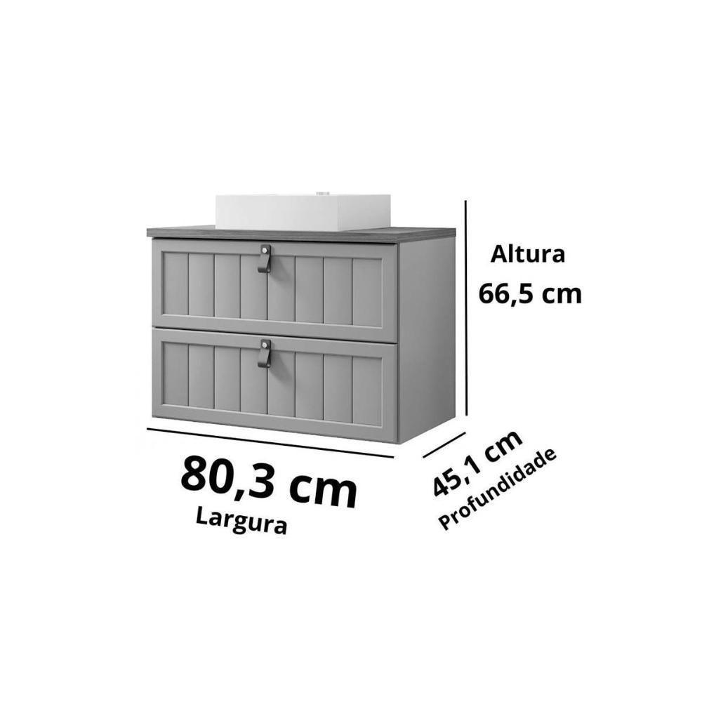 Gabinete de Banheiro Suspenso Sense 1 Gaveta e 1 Porta Basculante c/Cuba 80cm Titanium - MGM - 2