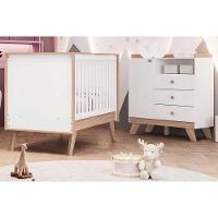 Quarto Infantil Completo Confete 2 Peças (1 Cômoda + 1 Berço) QI65 Branco/Jequitiba - Henn - 1