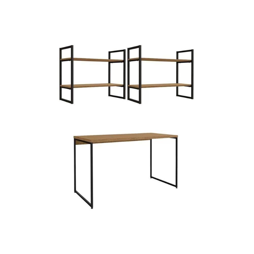 Escritório Completo Industrial 3 Peças (1 Escrivaninha, 2 Estantes) Freijo-preto - Kappesberg - 5