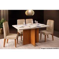 Sala de Jantar Completa Hera c/ Tampo Madeirado c/ Vidro 120x90cm e 4 Cadeiras Lia Freijo/Linho Neve - DJ Móveis - 1