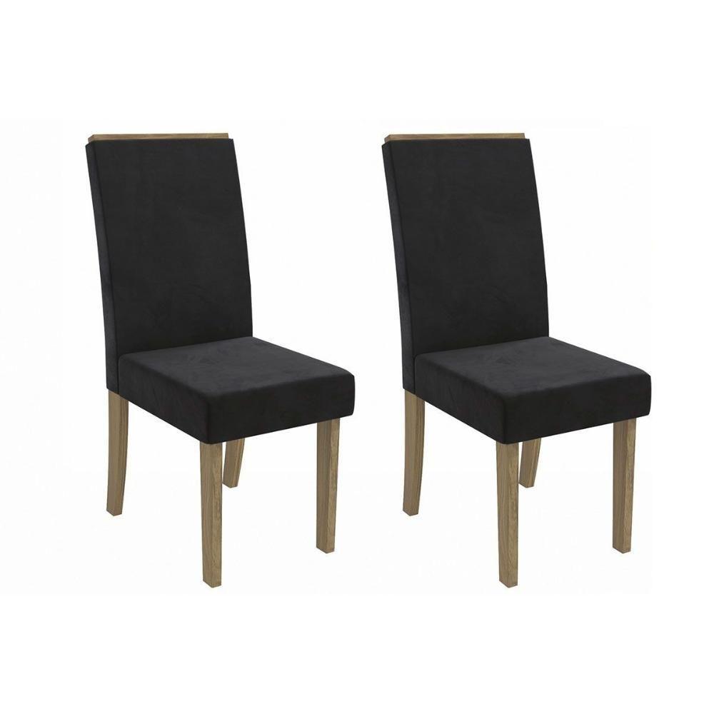 Cadeira Sala de Jantar 2CAD142NG Kit 2 Un Nogueira/Veludo Preto A038 - Kappesberg - 1