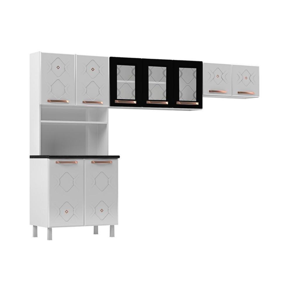 Kit de Cozinha Compacta Mirage Aço 3 Peças (2 Aéreos + 1 Paneleiro) CZC40 Branco/Preto - Telasul - 1