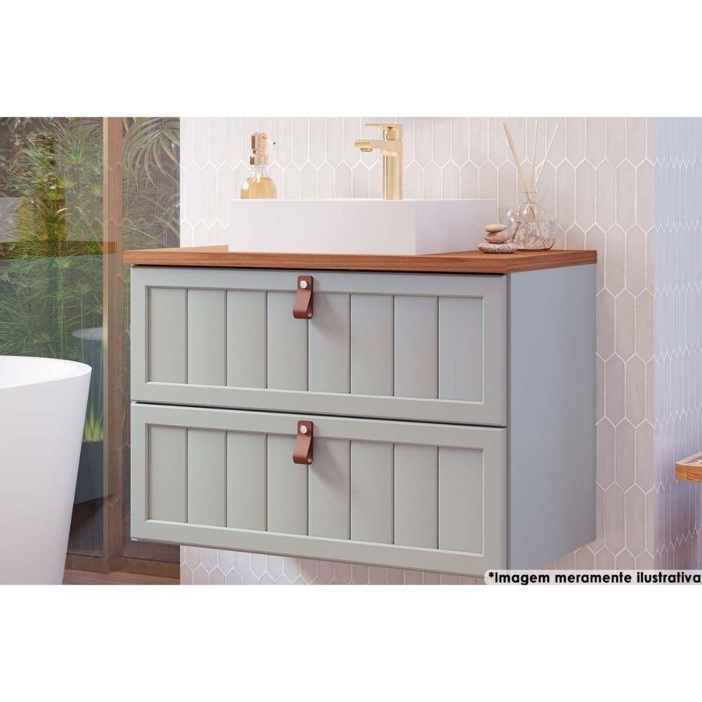 Gabinete de Banheiro Suspenso Sense 1 Gaveta e 1 Porta Basculante c/Cuba 80cm Pistache - MGM - 1