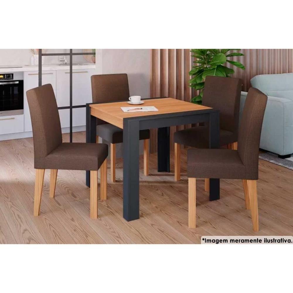 Sala de Jantar Completa Grace c/ Tampo Madeirado 90x90cm e 4 Cadeiras Maia Nature/Suede Mascavo Chocolate - Cimol - 1