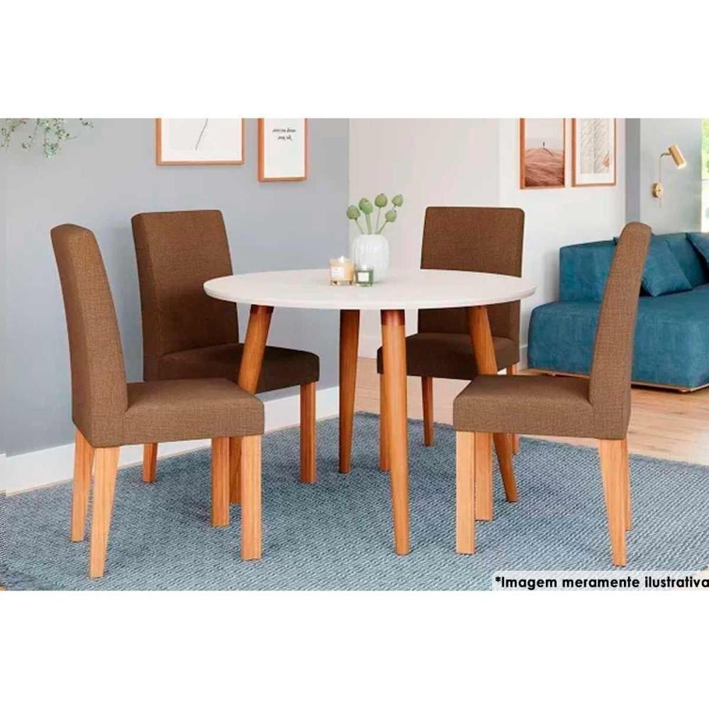 Sala de Jantar Completa Dani c/ Tampo Madeira Maciça 110cm e 4 Cadeiras Maia Nature/Suede Mascavo Chocolate - Cimol - 1