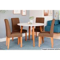 Sala de Jantar Completa Dani c/ Tampo Madeira Maciça 110cm e 4 Cadeiras Maia Nature/Suede Mascavo Chocolate - Cimol - 1