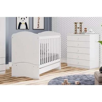 Quarto Infantil Completo com Berço Multifuncional Bala de Menta em MDF Branco 2 Peças
