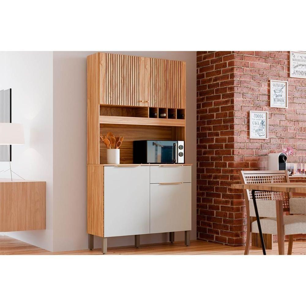 Kit de Cozinha Compacta Moscato 4 Portas e 1 Gaveta 197x101cm Amendoa/Branco - Ronipa - 1