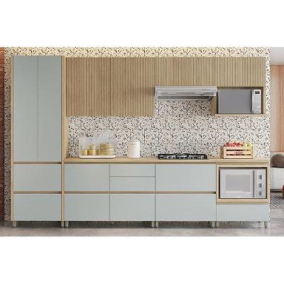 Cozinha Completa Rainha Gourmet 10 Portas 8 Gavetas MDF 120cm Verde com Paneleiro e Balcões