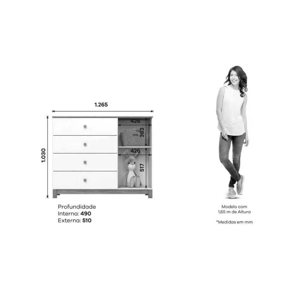 Quarto Infantil Completo Aconchego 2 Peças (1 Berço + 1 Cômoda) QI83 Branco/Jequitiba - Henn - 7