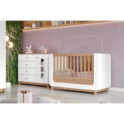 Quarto Infantil Completo Aconchego com Berço e Cômoda 1 Porta 4 Gavetas MDF-MDP 126.5cm Branco