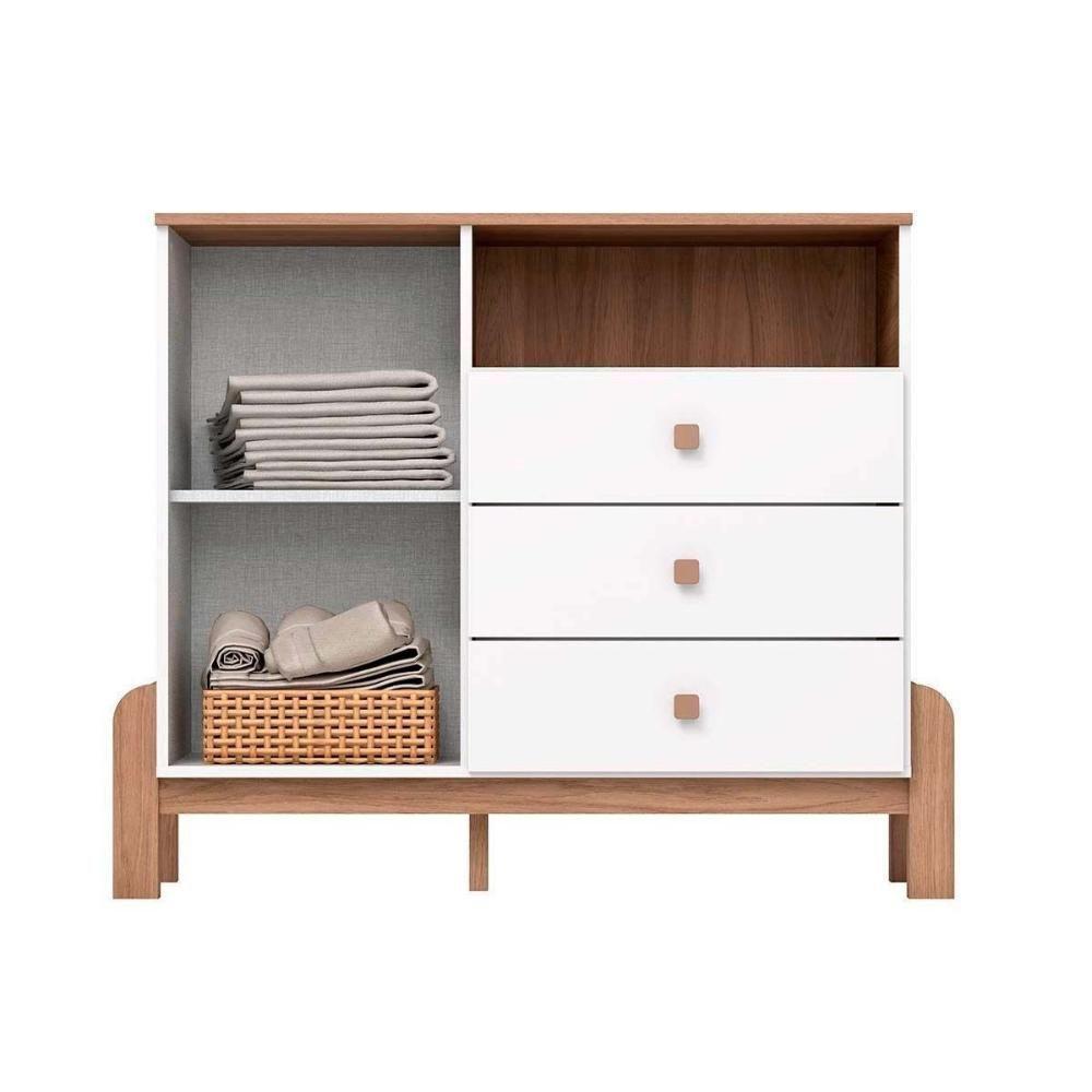 Quarto Infantil Completo Ternura 2 Peças (1 Cômoda + 1 Berço) QI92 Branco/Jequitiba - Henn - 4