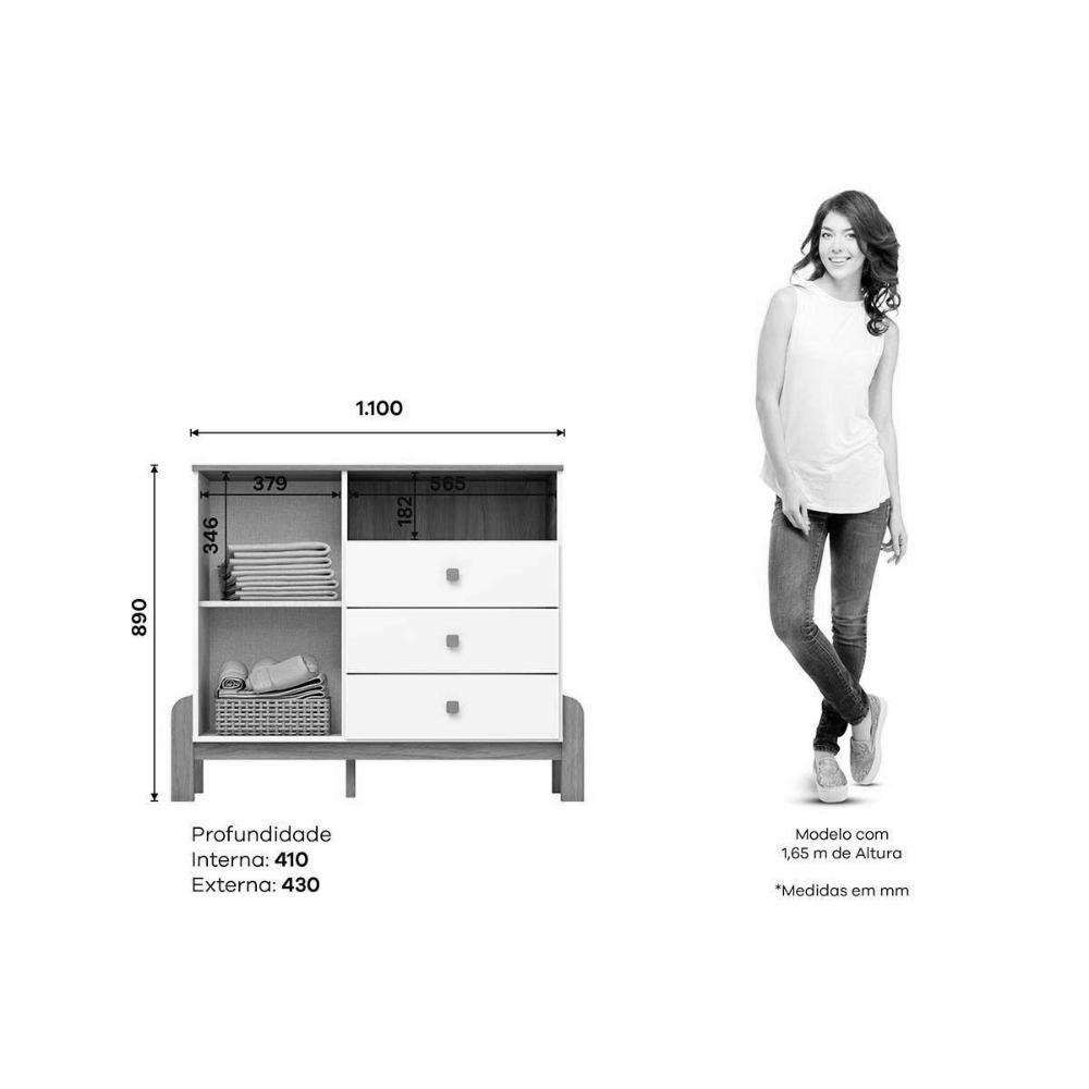 Quarto Infantil Completo Ternura 2 Peças (1 Cômoda + 1 Berço) QI92 Branco/Jequitiba - Henn - 7