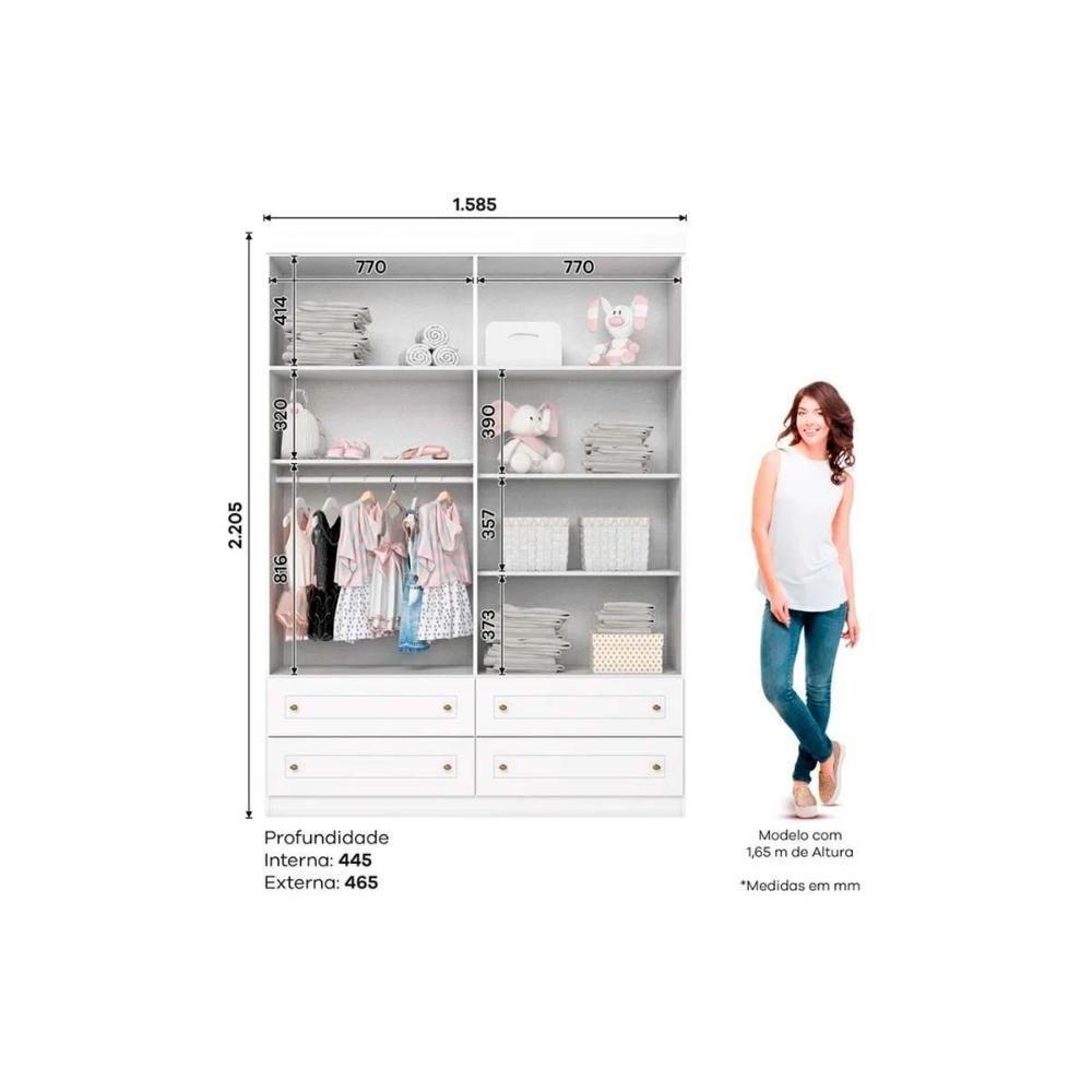 Quarto Infantil Completo Americano 2 Peças (1 G Roupa + 1 Cômoda) QI59 Branco - Henn - 5