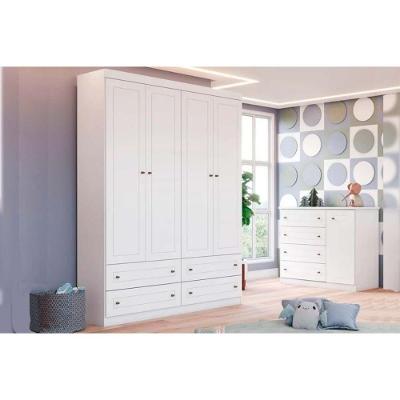 Quarto Infantil Completo Americano 2 Peças Qi59 com Guarda-Roupa 4 Portas 4 Gavetas em MDP Branco