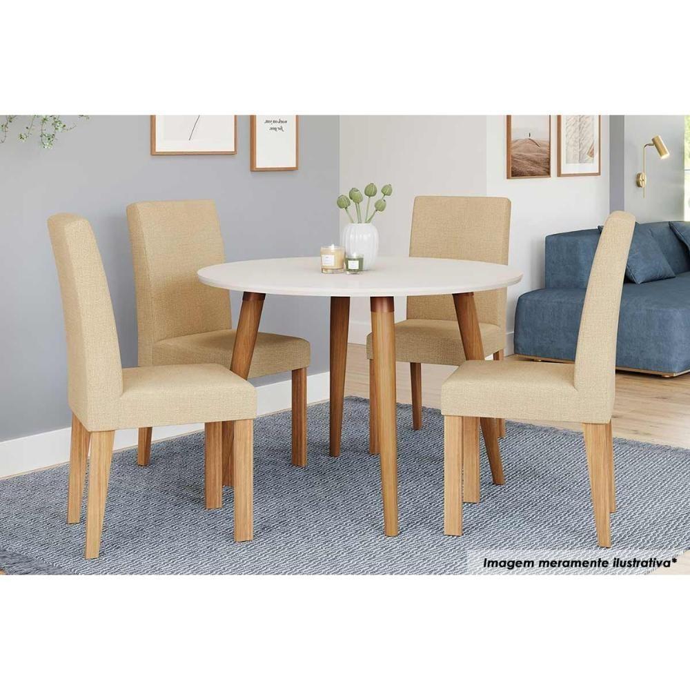 Sala de Jantar Completa Dani c/ Tampo Madeira Maciça 110cm e 4 Cadeiras Maia Nature/Suede Gengibre Bege - Cimol - 1