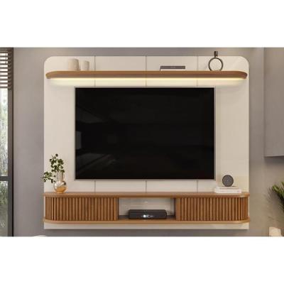 Painel Home p/TV até 75 Polegadas Capri 100% MDF c/ Led e Bancada 215x170cm Off White/Freijó - DJ Móveis