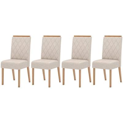 Cadeira Sala de Jantar Nina Kit 4 Un Nature/Veludo Light Linho - Henn