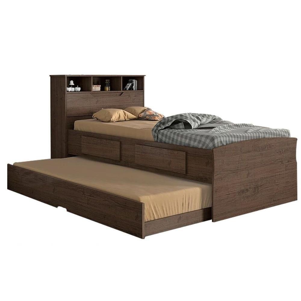 Cama Solteiro Ravena 2 Gavetas c/Auxiliar Cinamomo/Off White - Conquista - 1