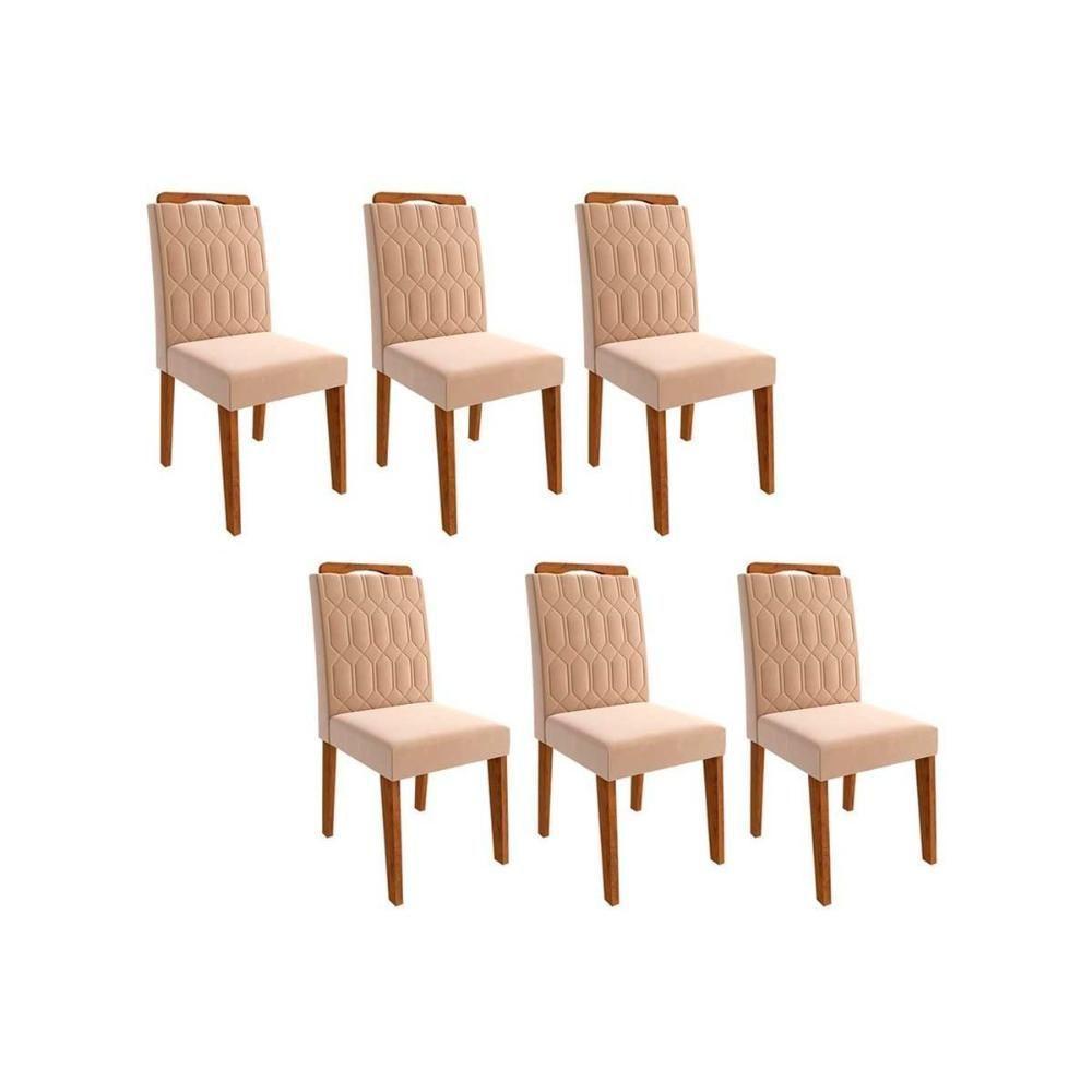 Cadeira Sala de Jantar Paola Kit 6 Un Savana-Madeirado/Suede Nude Bege - Cimol - 2