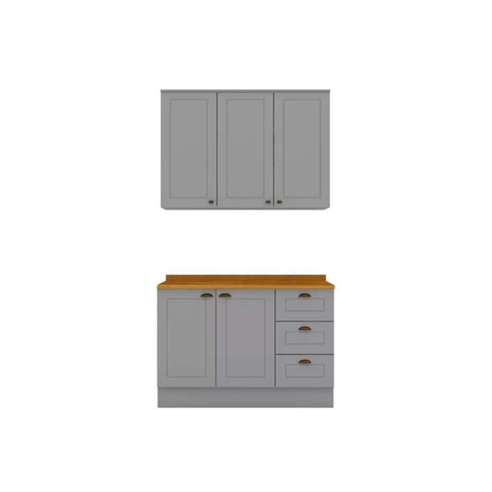 Cozinha Completa Americana 3 Peças (1 Aéreo + 1 Balcão + 1 Complemento) CZ123 Cinza - Henn - 1
