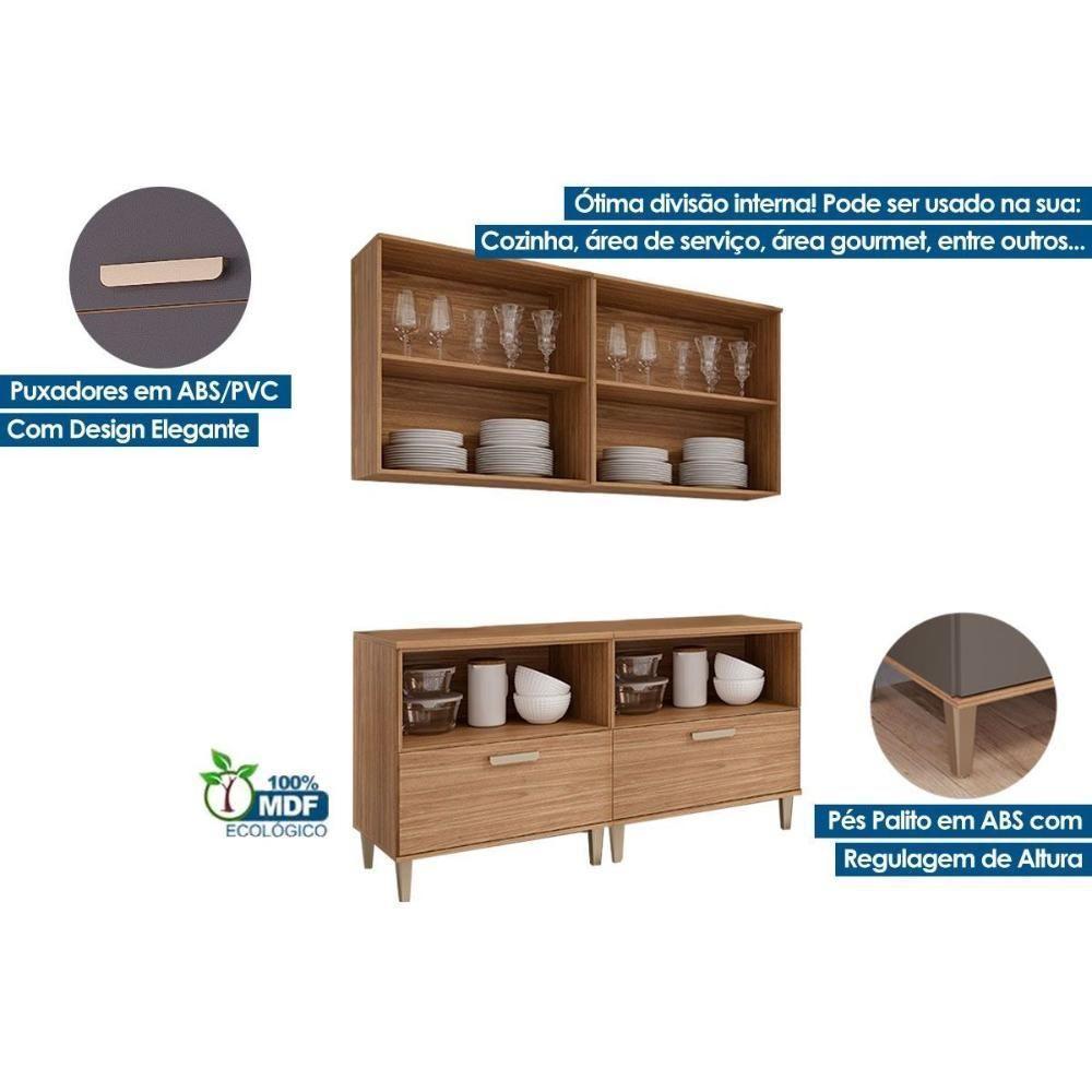 Cozinha Completa Bella 4 Peças s/ Portas (2 Armários + 2 Balcões) 160cm Freijo - MGM - 3