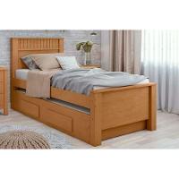 Cama Solteiro Athenas c/ 2 Gavetas e Auxiliar Amendoa Clean - Lopas - 1