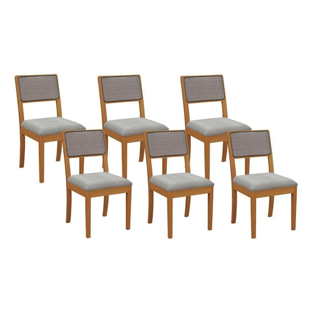 Cadeira Sala de Jantar Lola Kit 6 Un Carvalho/Linho Cinza Tela Chumbo A056B - Kappesberg - 1