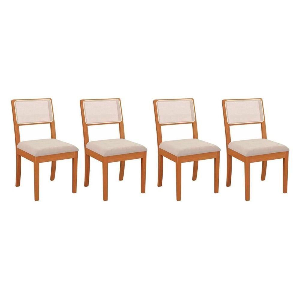 Cadeira Sala de Jantar Lola Kit 4 Un Carvalho/Linho Bege Tela Bege A058A - Kappesberg - 1