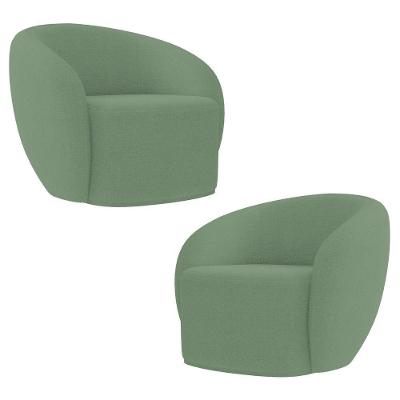 Poltrona Para Sala De Estar Orgânica Kit Com 2 Garbin K04 Bouclê Verde - Mpozenato