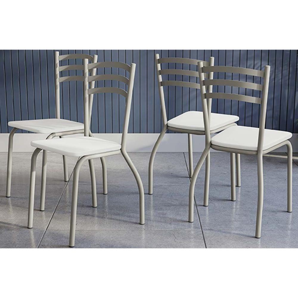 Cadeira Sala de Jantar Portugal 4C007NK Aço Kit 4 Uni Niquel/Branco 106 - Kappesberg - 1