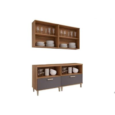Cozinha Completa Bella 3 Portas 1 Gaveta MDF 160cm Titânio com Balcões e Armários
