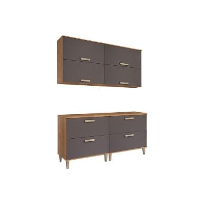 Cozinha Completa Bella 4 Peças 3 Portas 1 Gaveta MDF 160cm Freijo Titanium