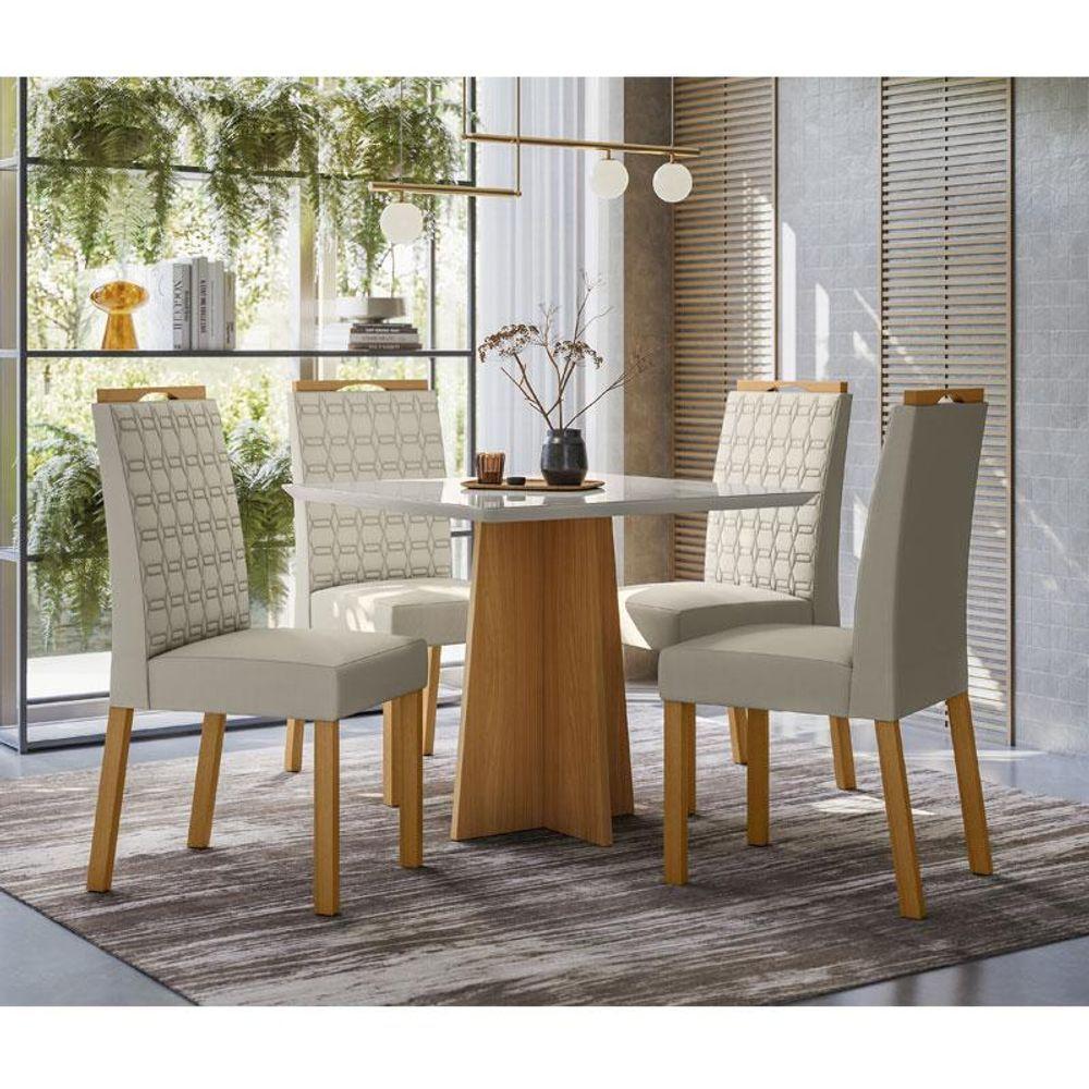 Mesa De Jantar Ambiente Anitta 90x90 Cm Com Vidro Ype Off White E 4 Cadeiras Ype Veludo Nude - 2