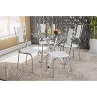 Sala de Jantar Completa Volga c/ Tampo de Vidro 90cm e 4 Cadeiras Lisboa Cromada - Branco - Kappesberg - 1