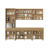 Cozinha Completa Simone Mendes 5 peças (2Aéreos+2Balcões+1Paneleiro) C5P114 Carvalho/Cinza - Nesher