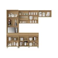 Cozinha Completa Simone Mendes 4 Peças (2Aéreos+1Balcão+1Paneleiro) C4P161 Carvalho/Cinza - Nesher