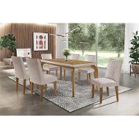 Sala de Jantar Completa Londrina Tampo Madeirado c/ Vidro 180x90cm e 6 Cadeiras Jade Capuccino/Linho Bege Turim - Rufato - 1