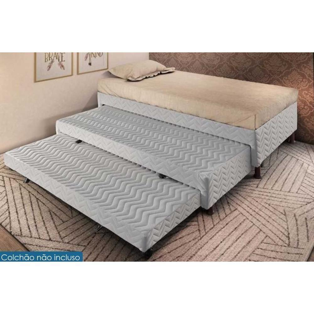 Cama Box Base c/ 2 Auxiliares Solteiro Universal Bordado White (88x188x32) - Paropas - 1